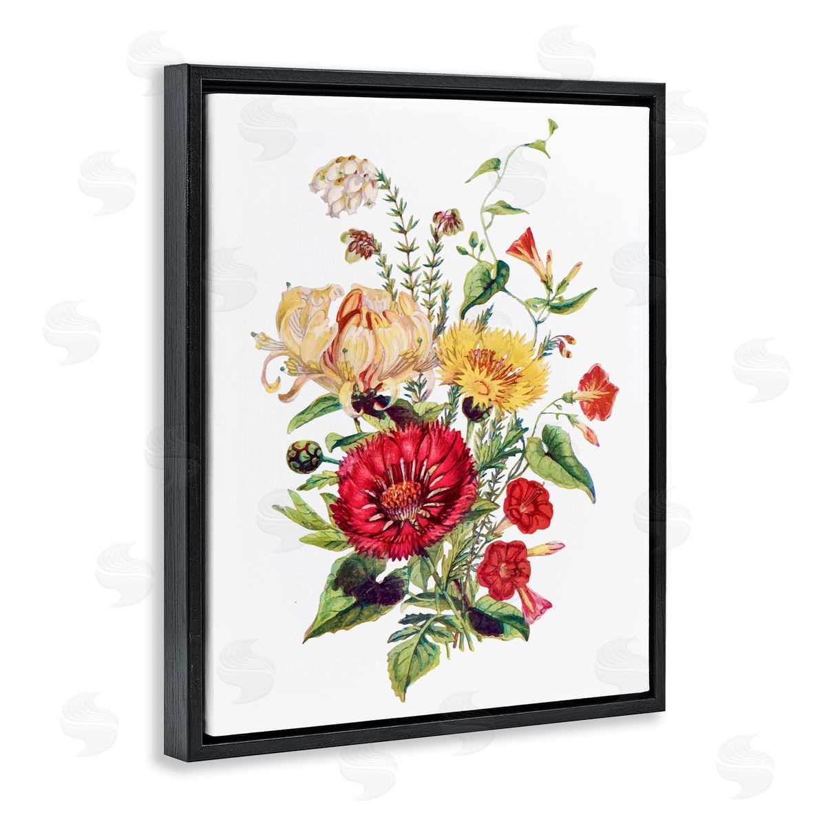 Lettered and Lined Bundle Of Wild Florals Black Floating Frame Canvas Wall Art Print