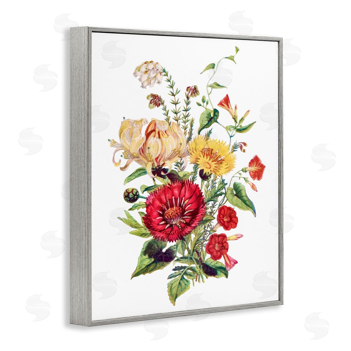 Lettered and Lined Bundle Of Wild Florals Gray Framed Giclee Print Wall Art