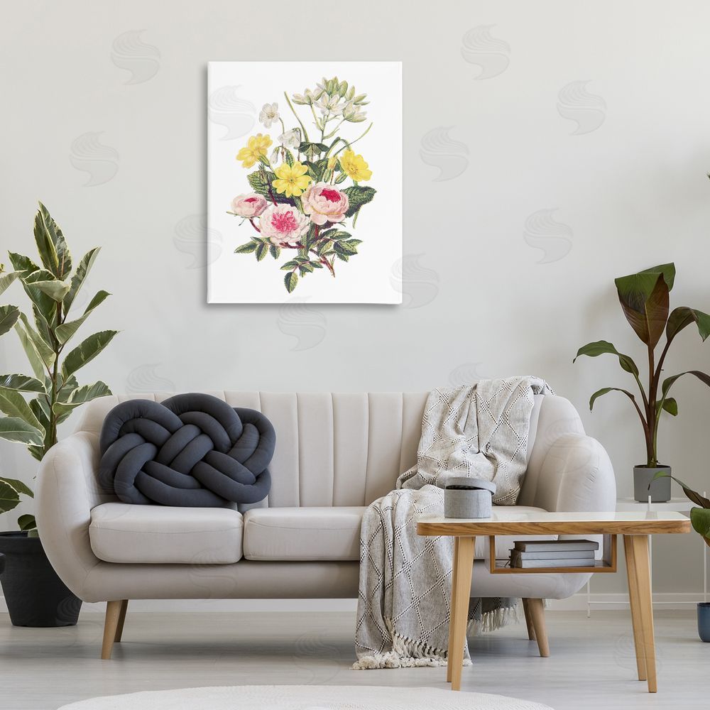 Lettered and Lined Bushel of Wild Florals Stretched Canvas Wall Art Print in Room