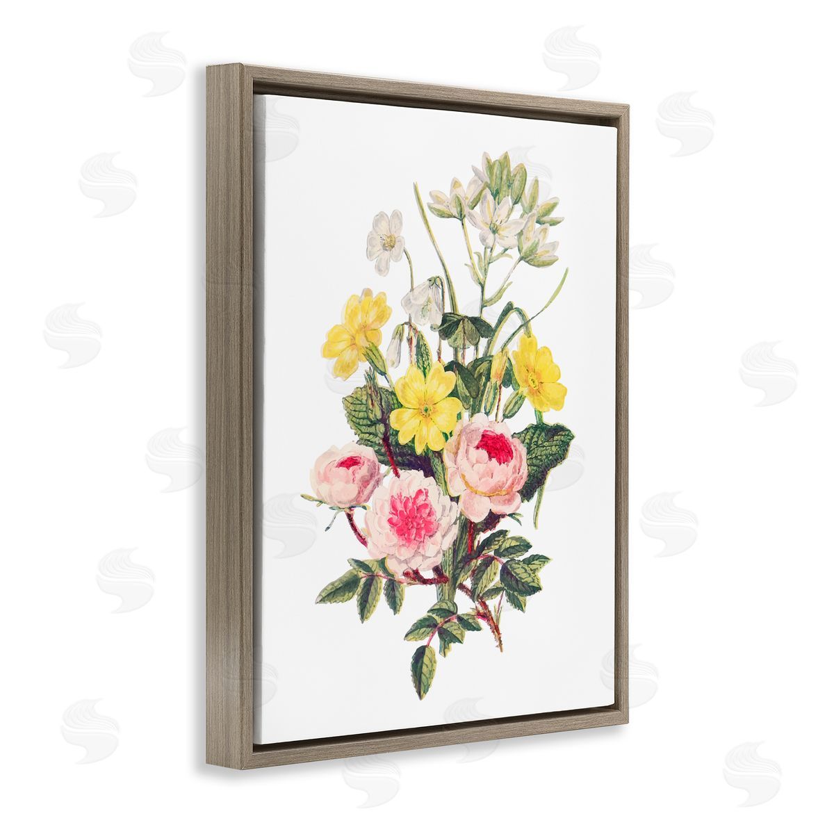 Lettered and Lined Bushel of Wild Florals Brown Floating Frame Canvas Wall Art Print