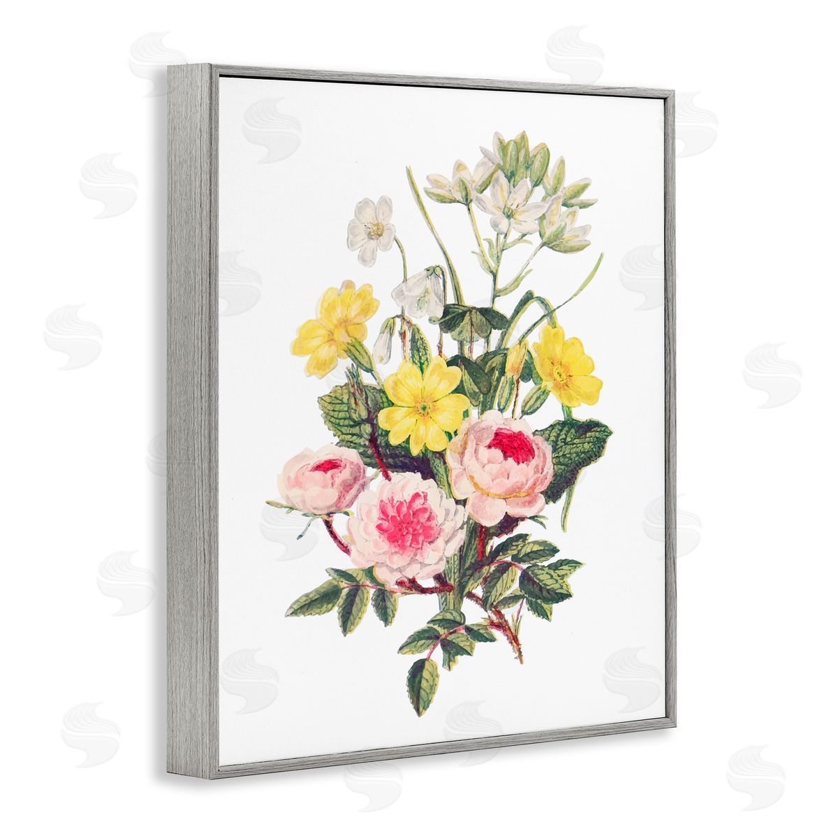 Lettered and Lined Bushel of Wild Florals Gray Framed Giclee Print Wall Art