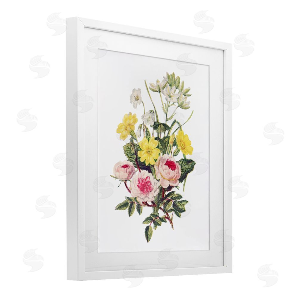 Lettered and Lined Bushel of Wild Florals White Framed Print Under Glass Wall Art