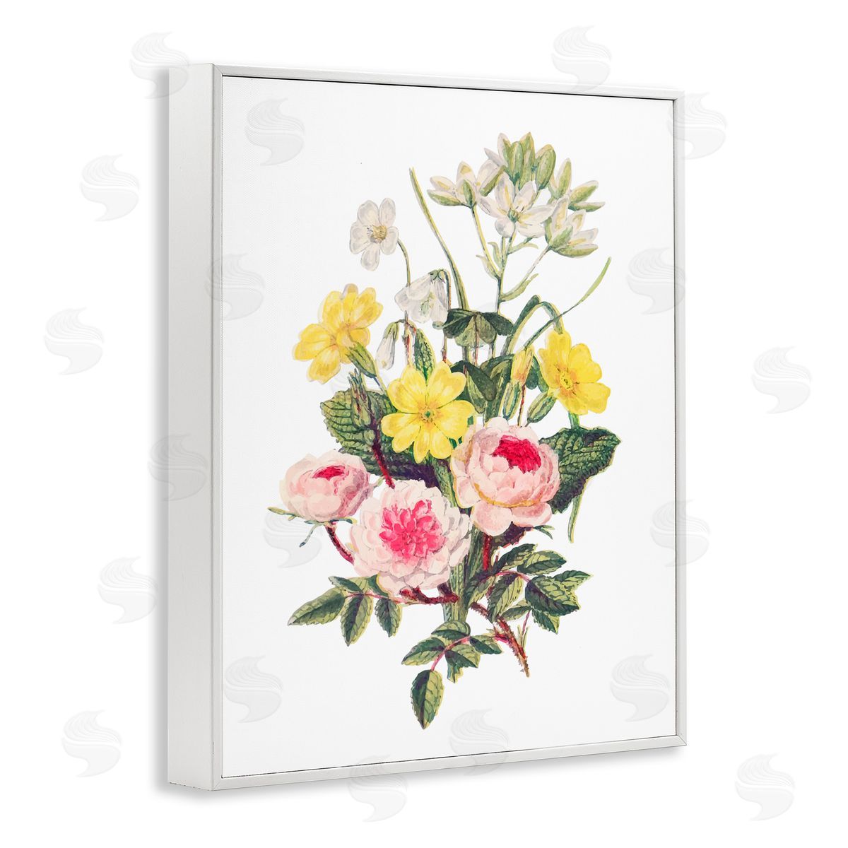 Lettered and Lined Bushel of Wild Florals White Framed Giclee Print Wall Art