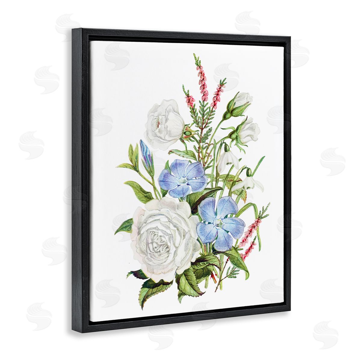 Lettered and Lined Bountiful Floral Bouquet Black Floating Frame Canvas Wall Art Print