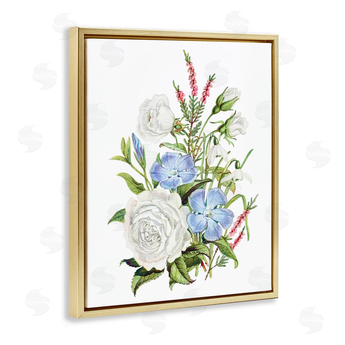 Lettered and Lined Bountiful Floral Bouquet Gold Floating Frame Canvas Wall Art Print