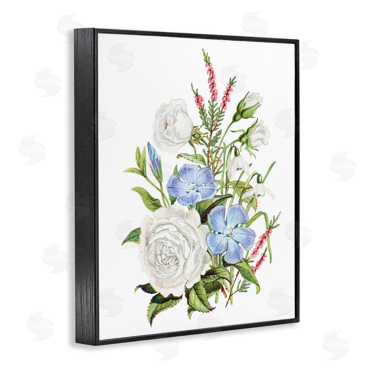 Lettered and Lined Bountiful Floral Bouquet Black Framed Giclee Print Wall Art