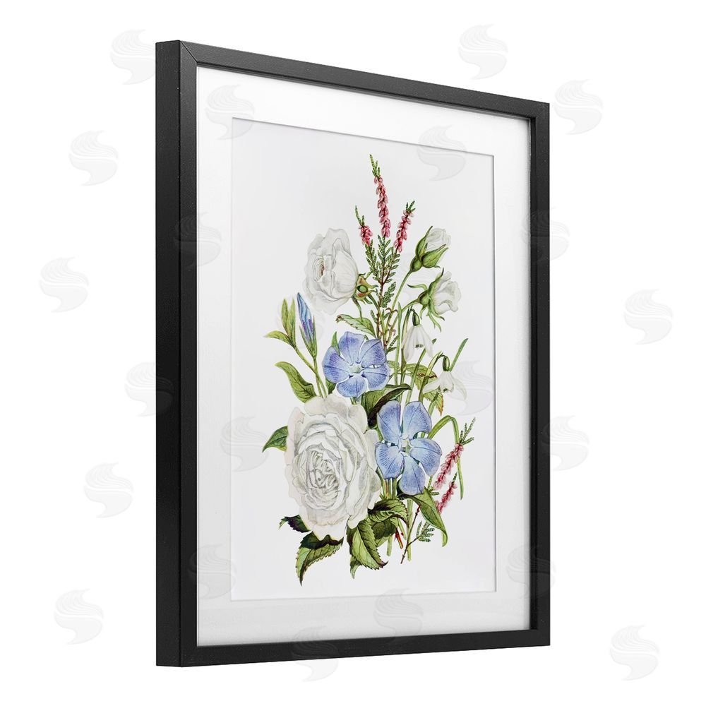 Lettered and Lined Bountiful Floral Bouquet Black Framed Print Under Glass Wall Art