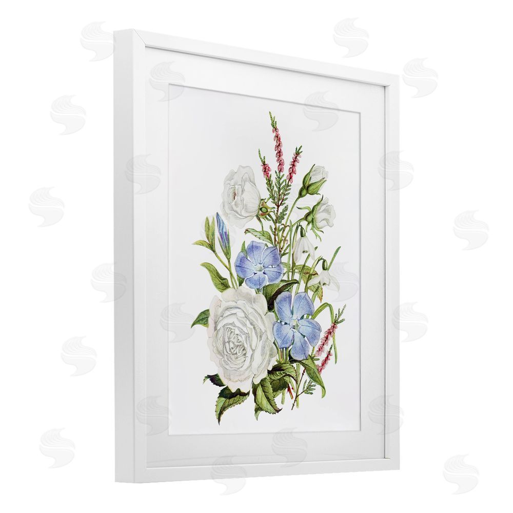 Lettered and Lined Bountiful Floral Bouquet White Framed Print Under Glass Wall Art