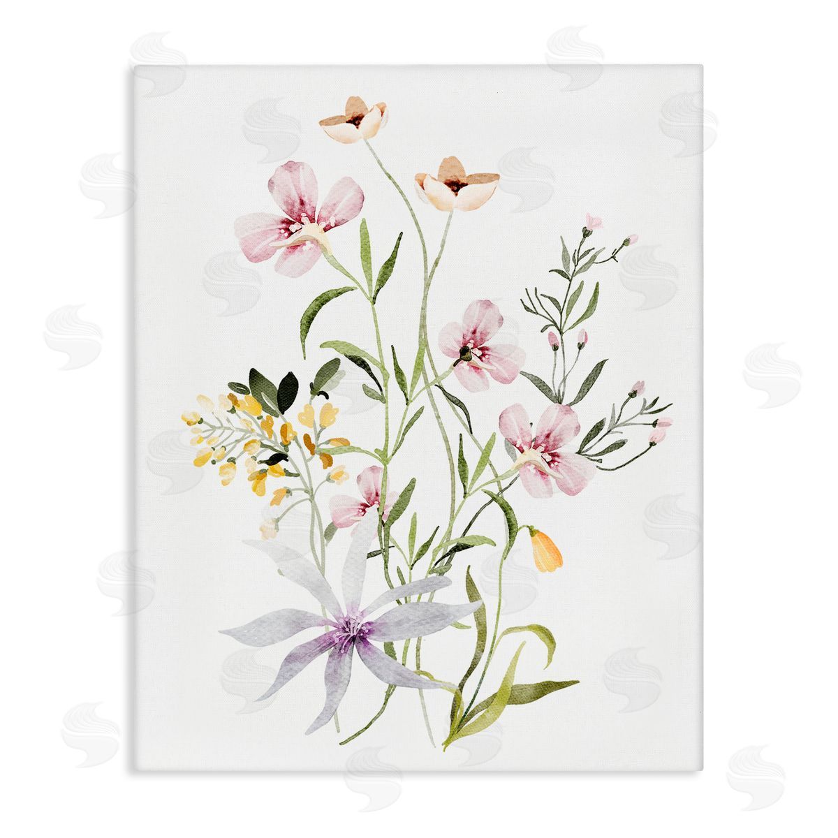 Lettered and Lined Floral Foliage Bundle Stretched Canvas Wall Art Print
