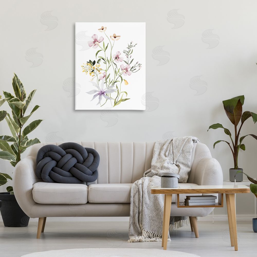 Lettered and Lined Floral Foliage Bundle Stretched Canvas Wall Art Print in Room
