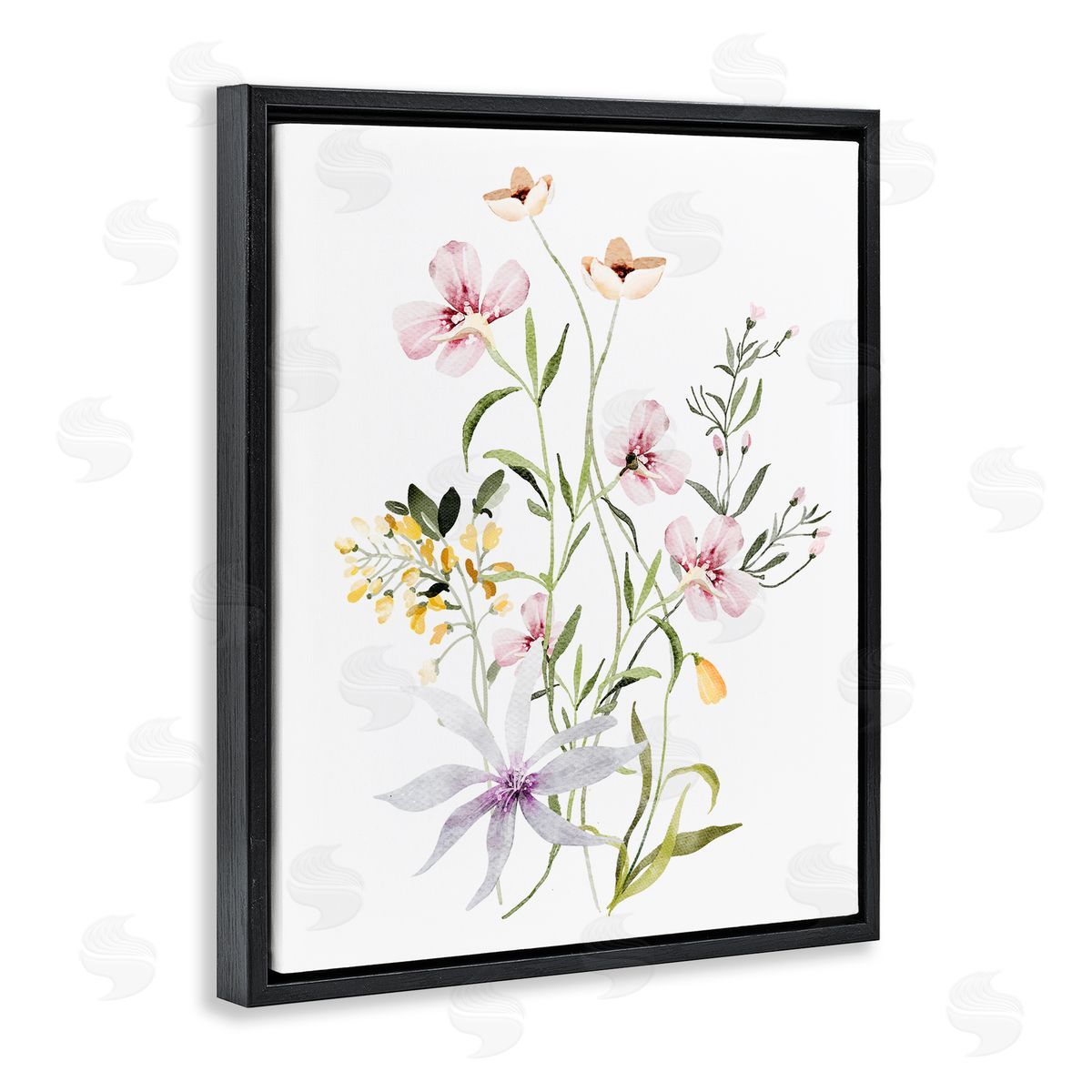 Lettered and Lined Floral Foliage Bundle Black Floating Frame Canvas Wall Art Print