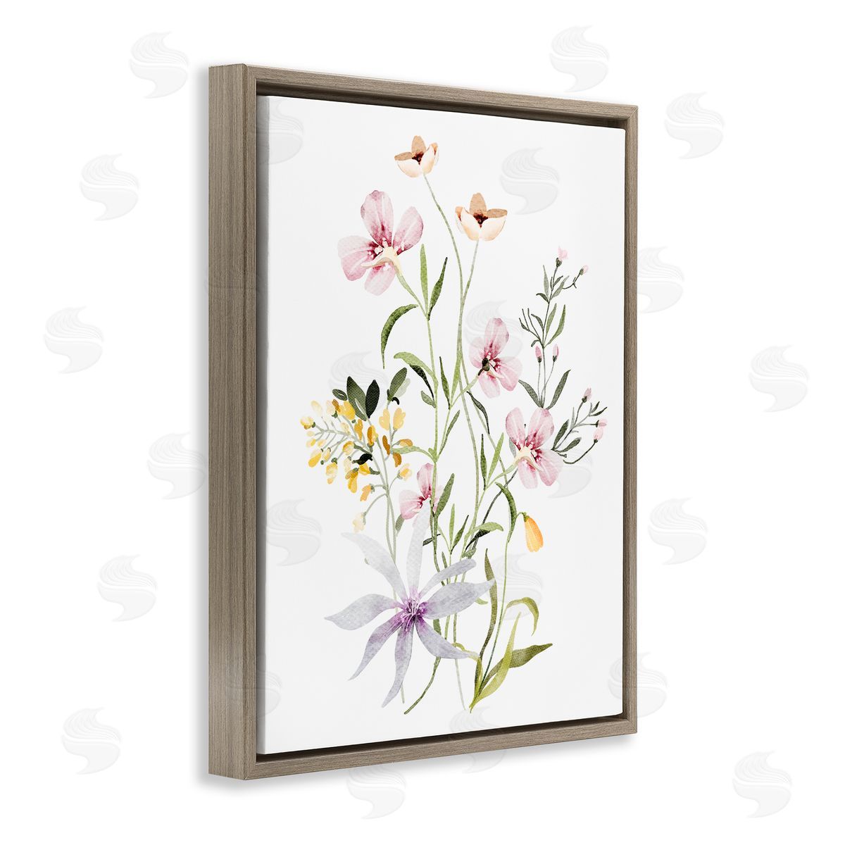 Lettered and Lined Floral Foliage Bundle Brown Floating Frame Canvas Wall Art Print