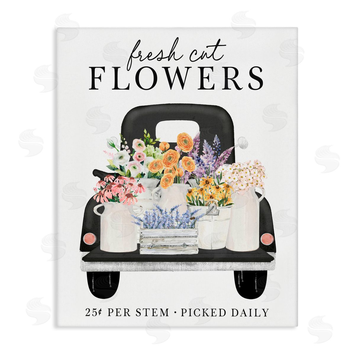 Lettered and Lined Fresh Flowers Picked Daily Stretched Canvas Wall Art Print