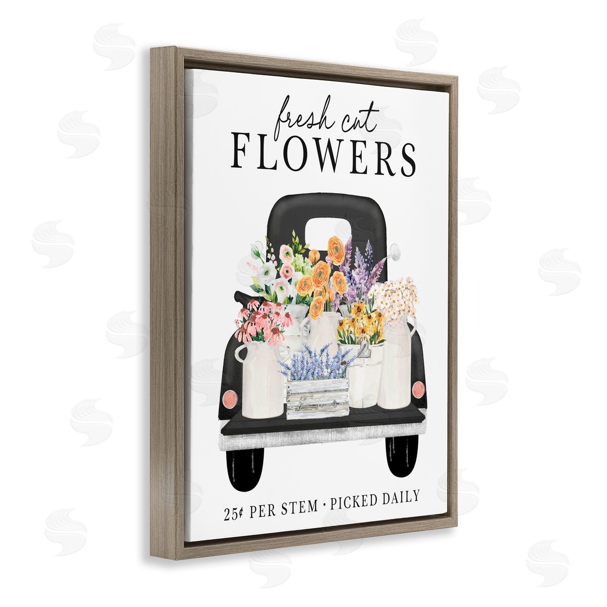Lettered and Lined Fresh Flowers Picked Daily Brown Floating Frame Canvas Wall Art Print