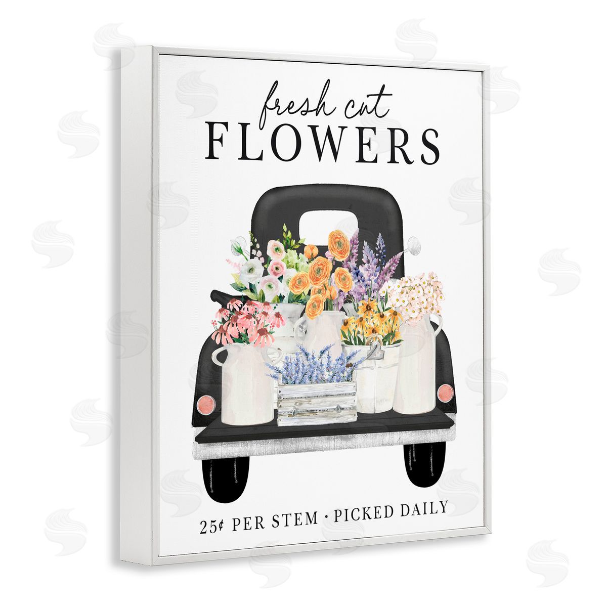Lettered and Lined Fresh Flowers Picked Daily White Framed Giclee Print Wall Art