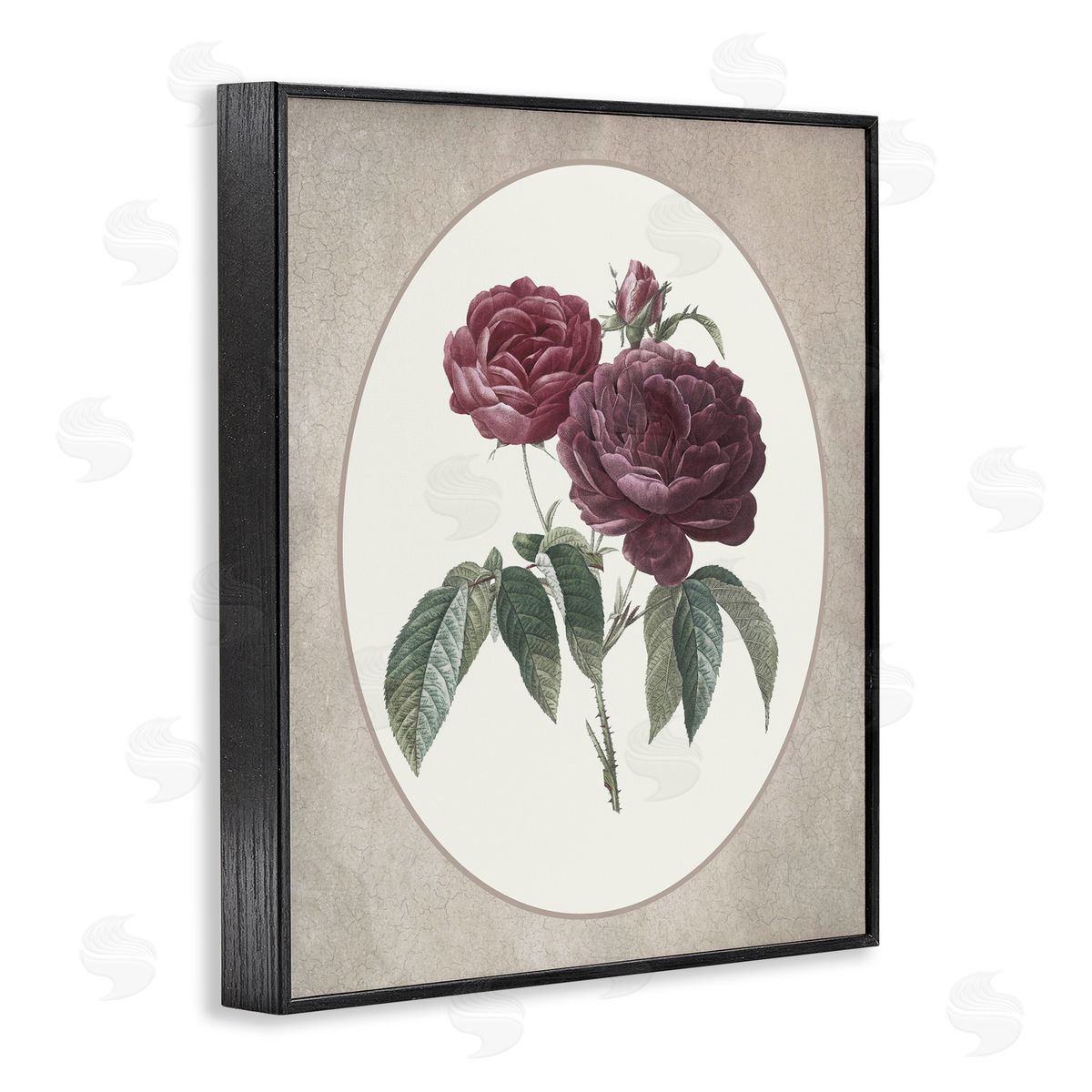 Lettered and Lined Vintage Blooms within Oval Black Framed Giclee Print Wall Art