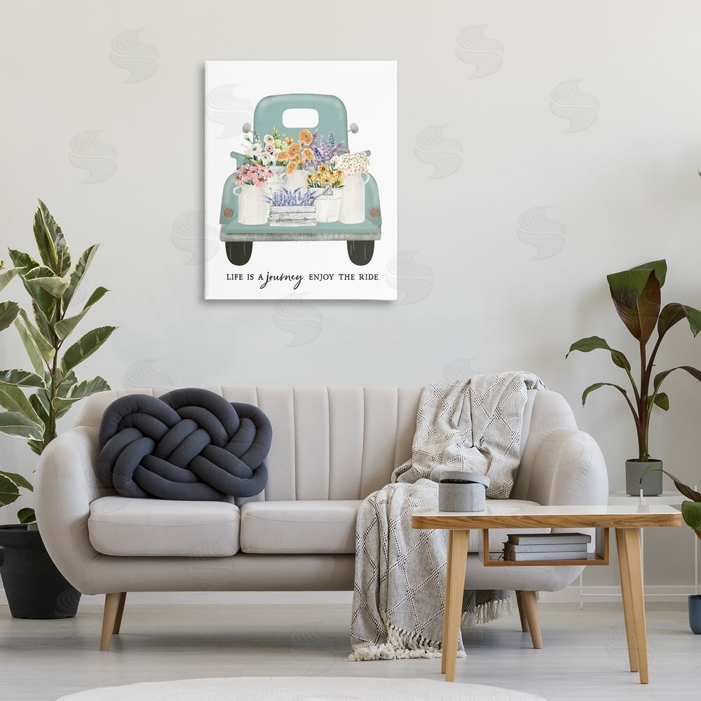 Lettered and Lined Enjoy The Ride Truck Stretched Canvas Wall Art Print in Room