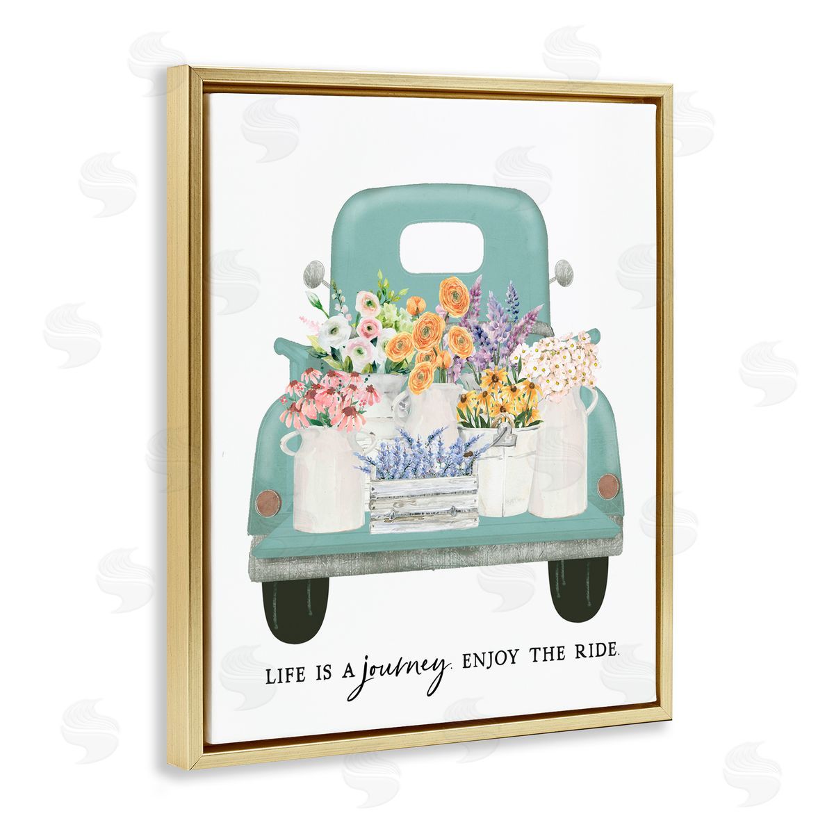 Lettered and Lined Enjoy The Ride Truck Gold Floating Frame Canvas Wall Art Print