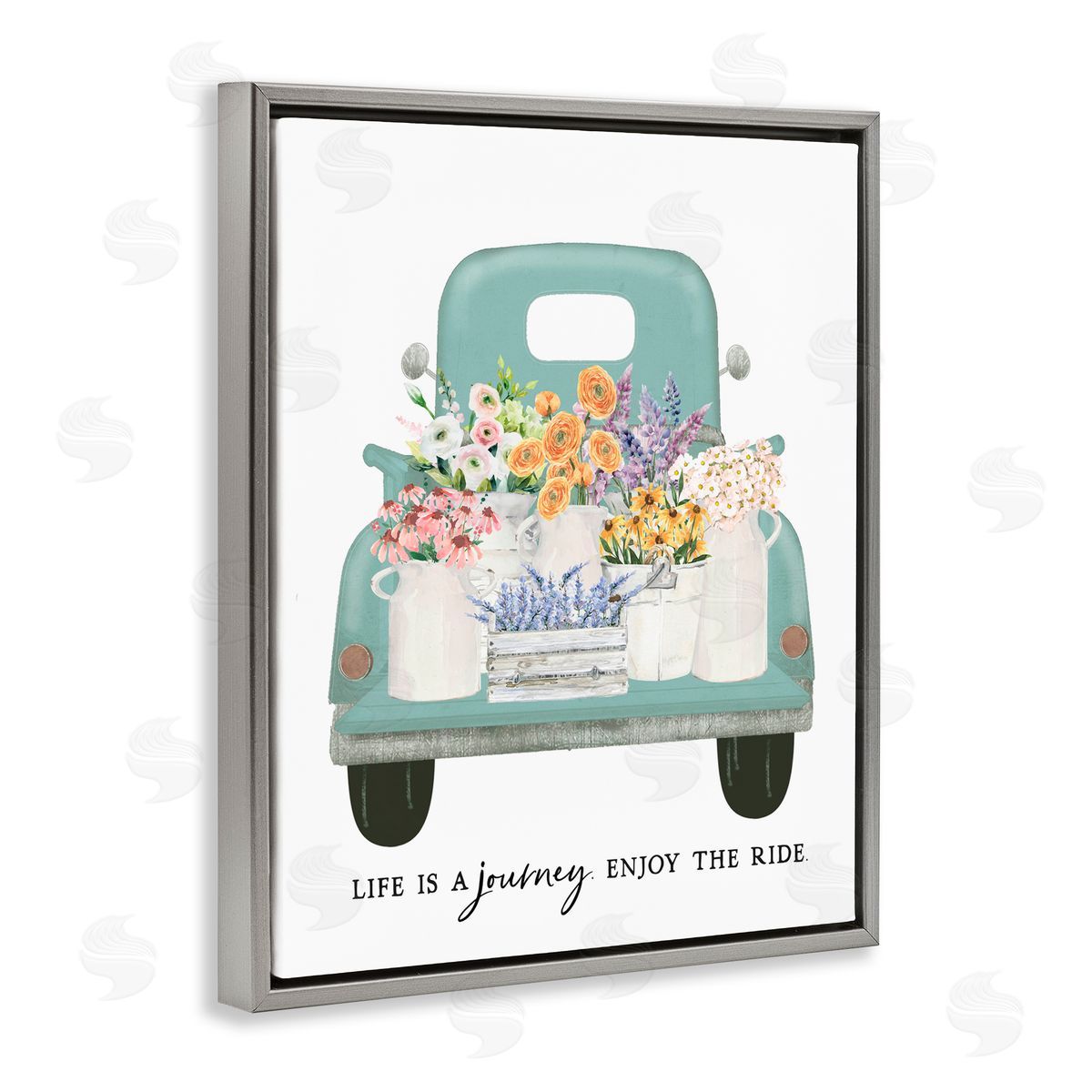 Lettered and Lined Enjoy The Ride Truck Gray Floating Frame Canvas Wall Art Print