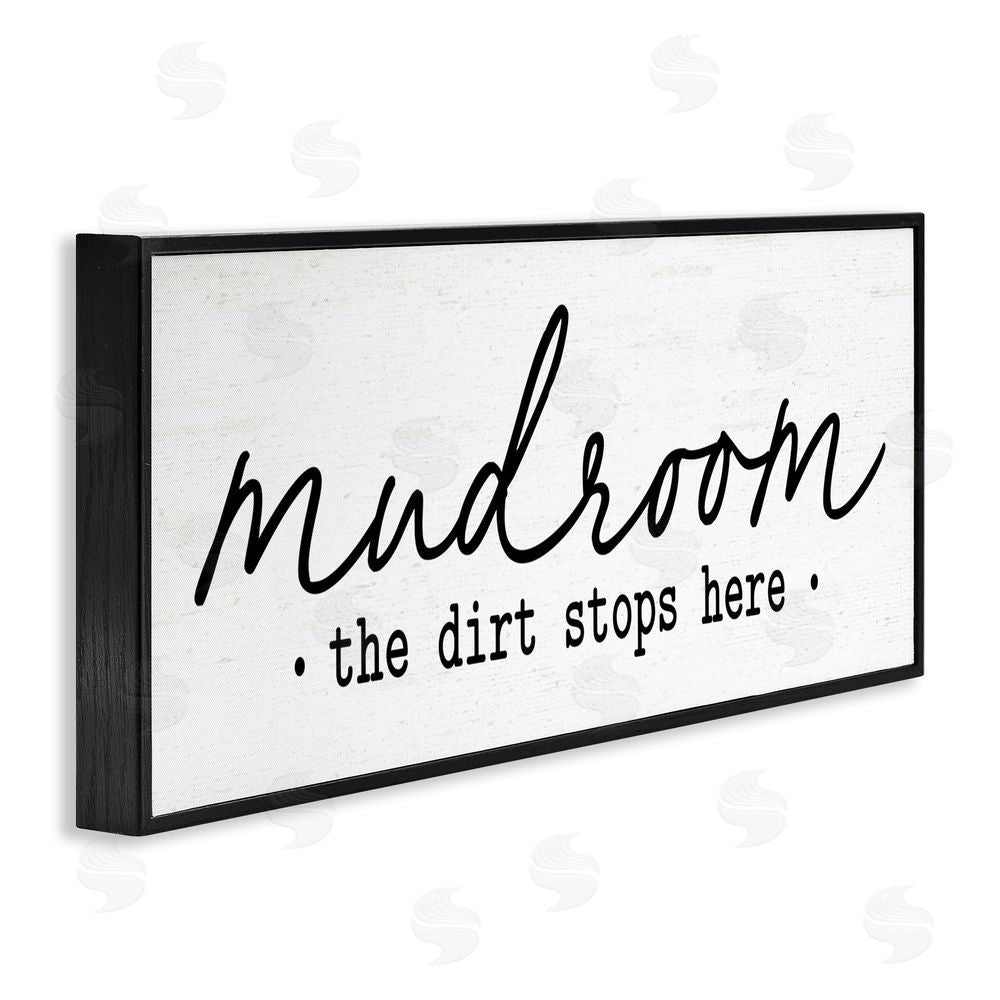 Lettered and Lined Mudroom Script Dirt Stops Here Black Framed Giclee Print Wall Art