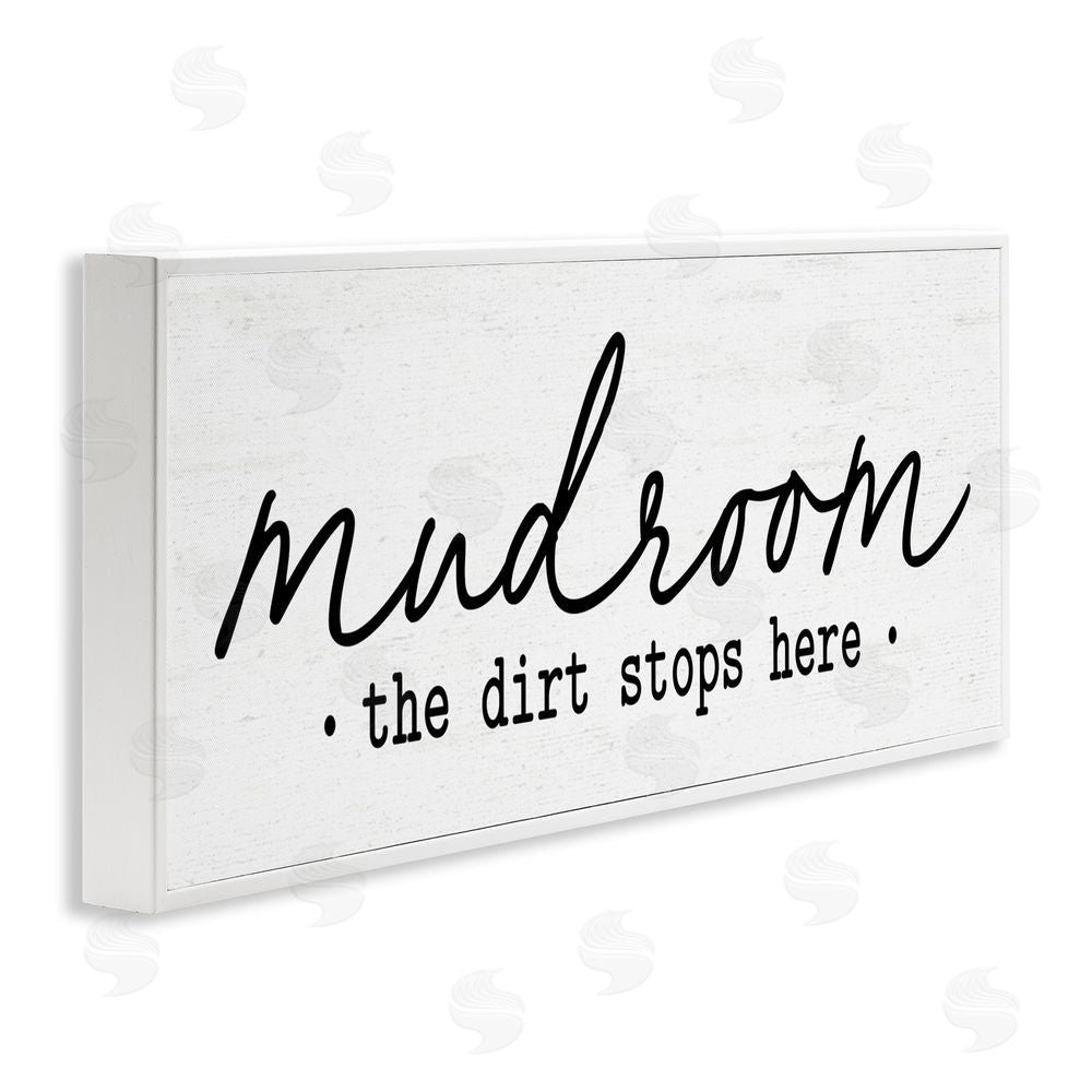 Lettered and Lined Mudroom Script Dirt Stops Here White Framed Giclee Print Wall Art