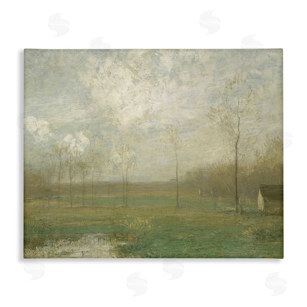 Lettered and Lined Hazy Farmland View Stretched Canvas Wall Art Print