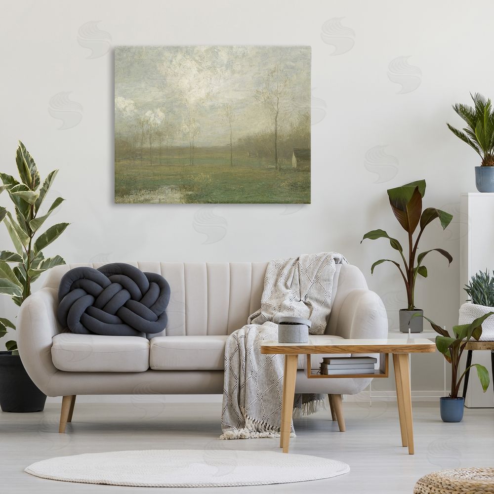 Lettered and Lined Hazy Farmland View Stretched Canvas Wall Art Print in Room