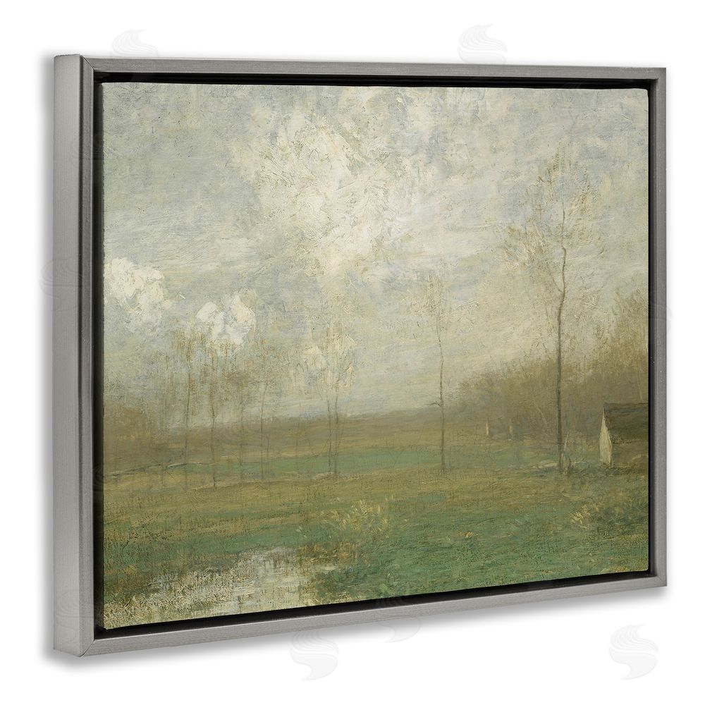 Lettered and Lined Hazy Farmland View Gray Floating Frame Canvas Wall Art Print