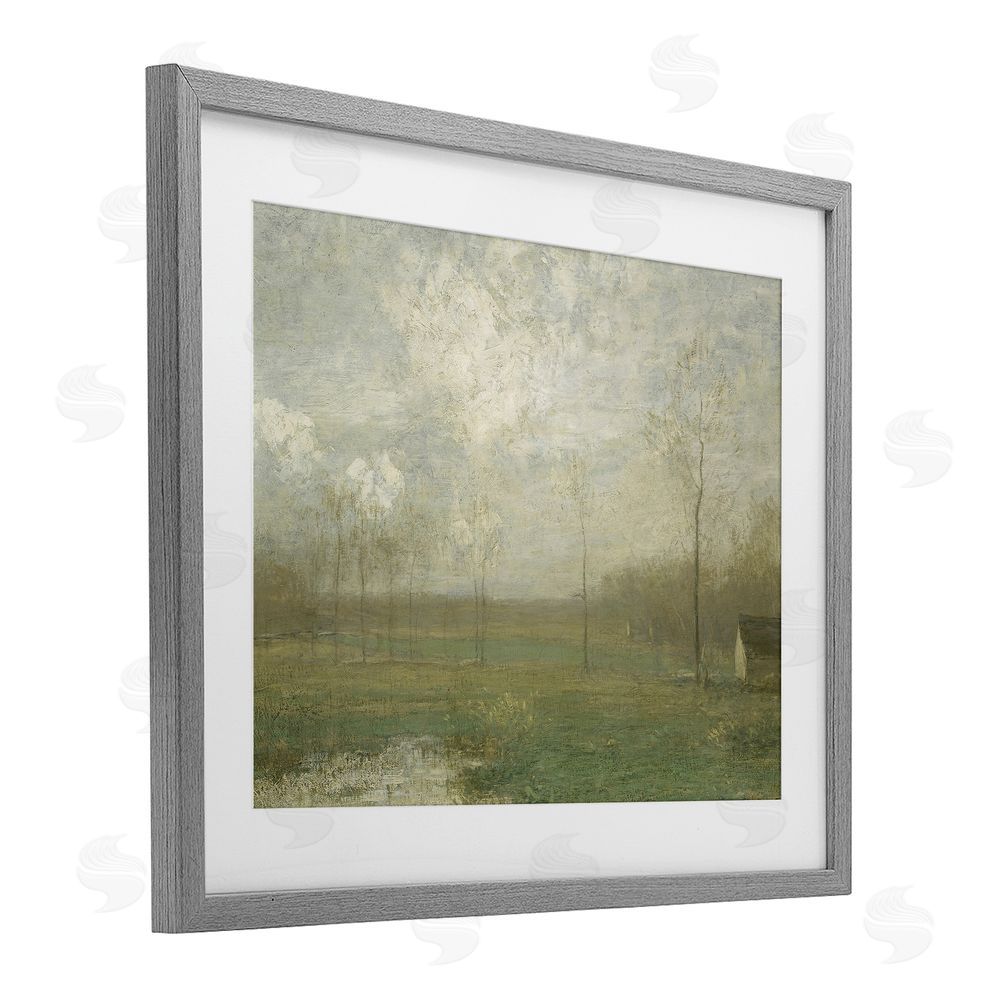 Lettered and Lined Hazy Farmland View Gray Framed Print Under Glass Wall Art