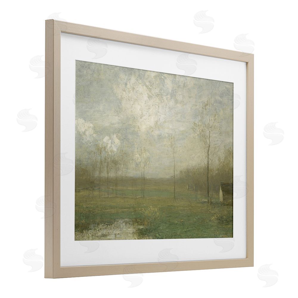 Lettered and Lined Hazy Farmland View Brown Framed Print Under Glass Wall Art