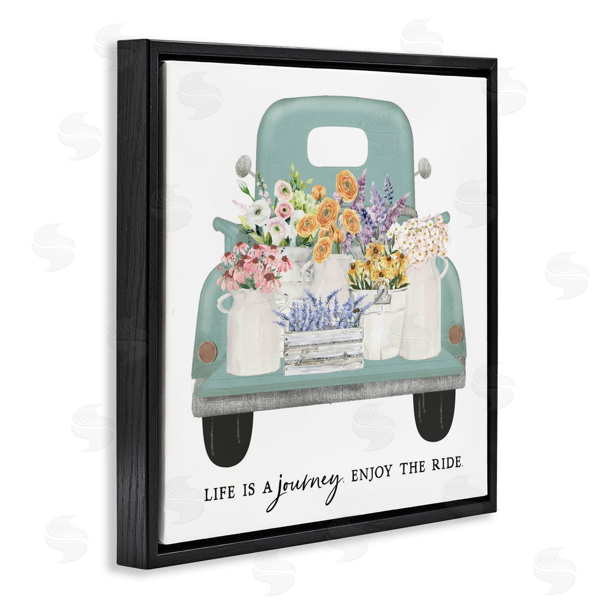 Lettered and Lined Enjoy Ride Floral Truck Black Floating Frame Canvas Wall Art Print