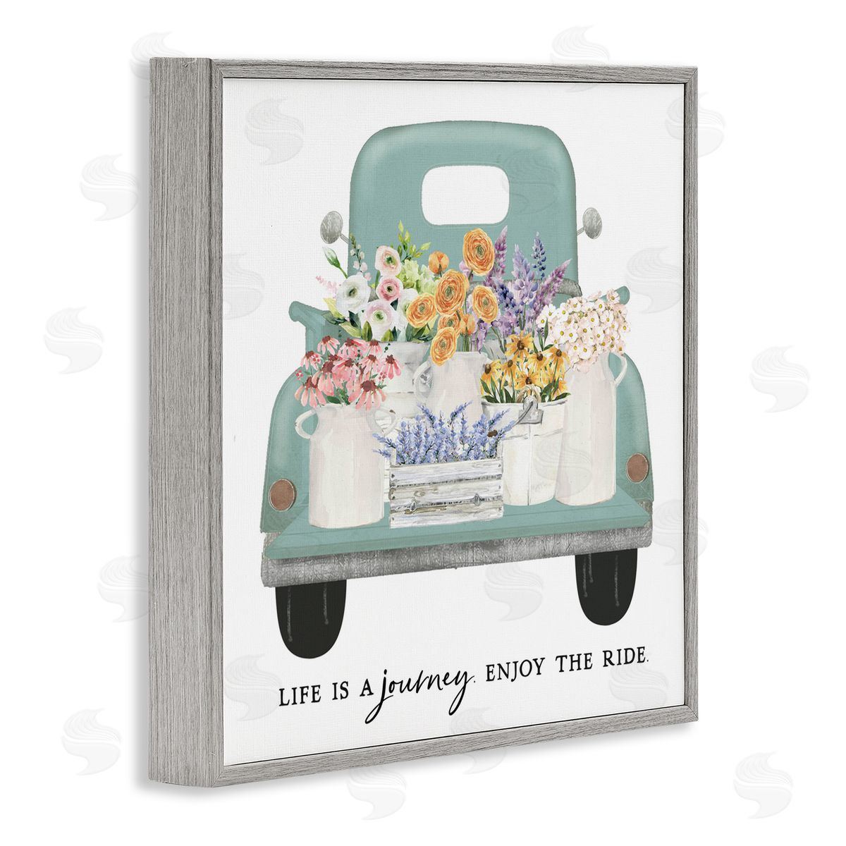 Lettered and Lined Enjoy Ride Floral Truck Gray Framed Giclee Print Wall Art