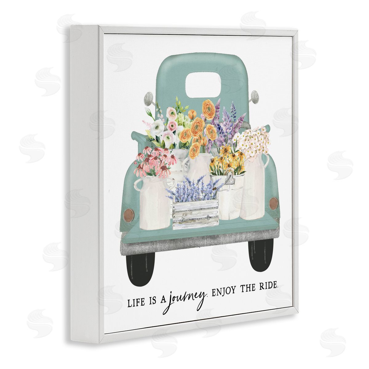 Lettered and Lined Enjoy Ride Floral Truck White Framed Giclee Print Wall Art