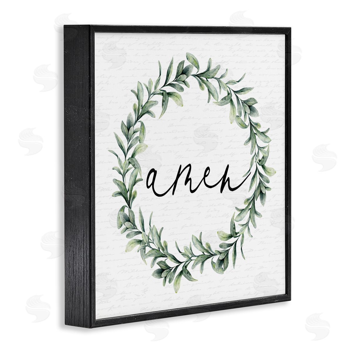 Lettered and Lined Amen Botanical Wreath & Script Black Framed Giclee Print Wall Art