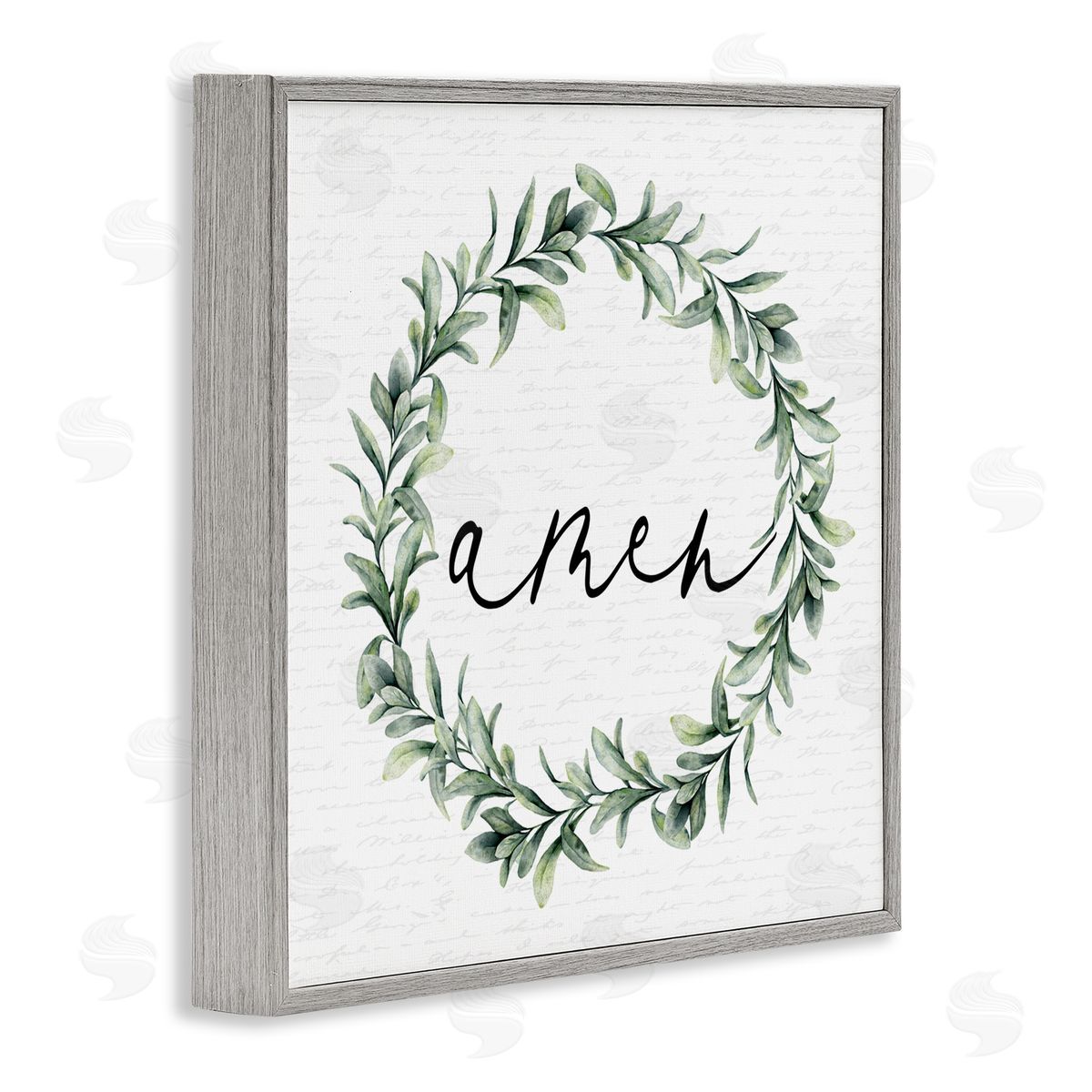 Lettered and Lined Amen Botanical Wreath & Script Gray Framed Giclee Print Wall Art