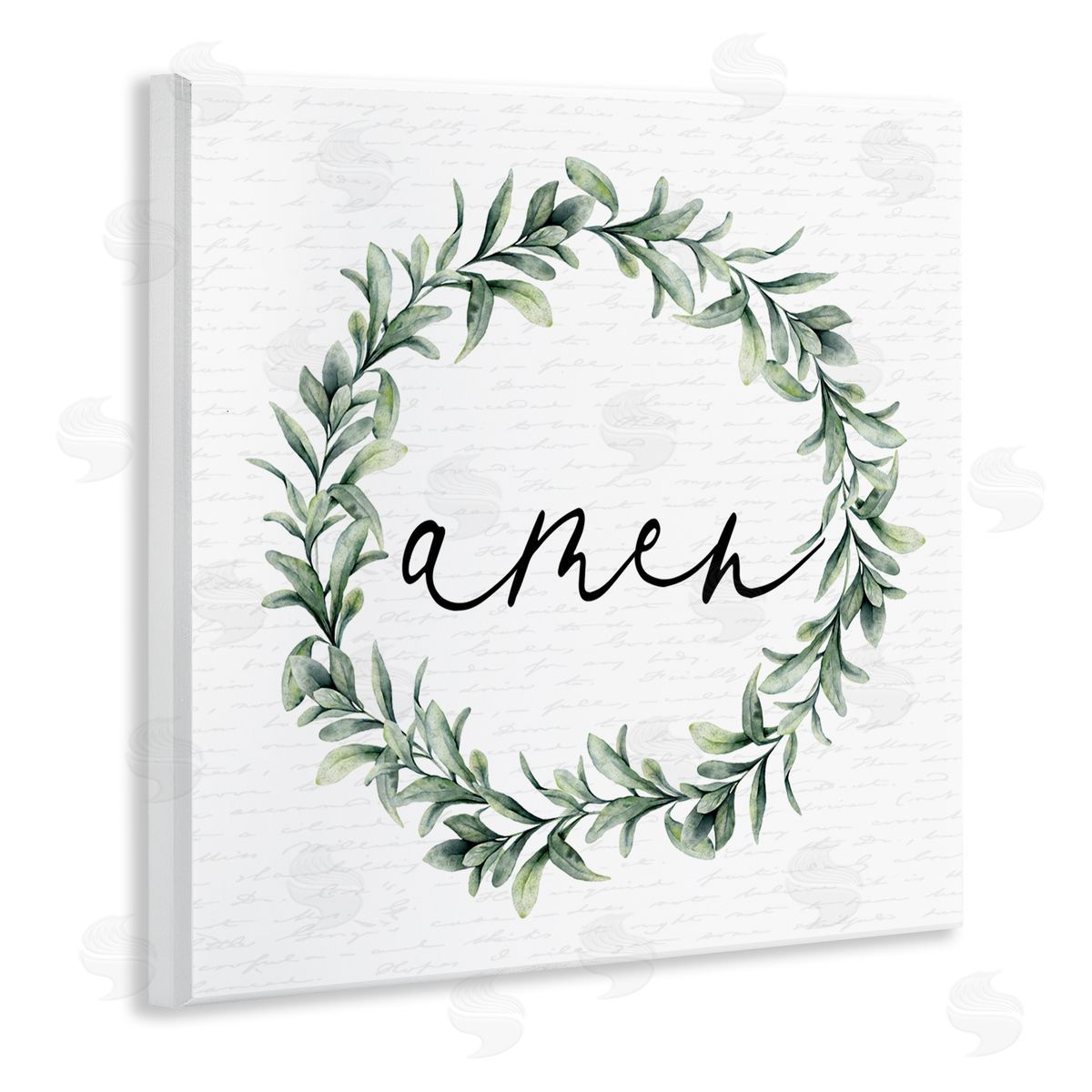 Lettered and Lined Amen Botanical Wreath & Script Wooden Wall Plaque Art Print