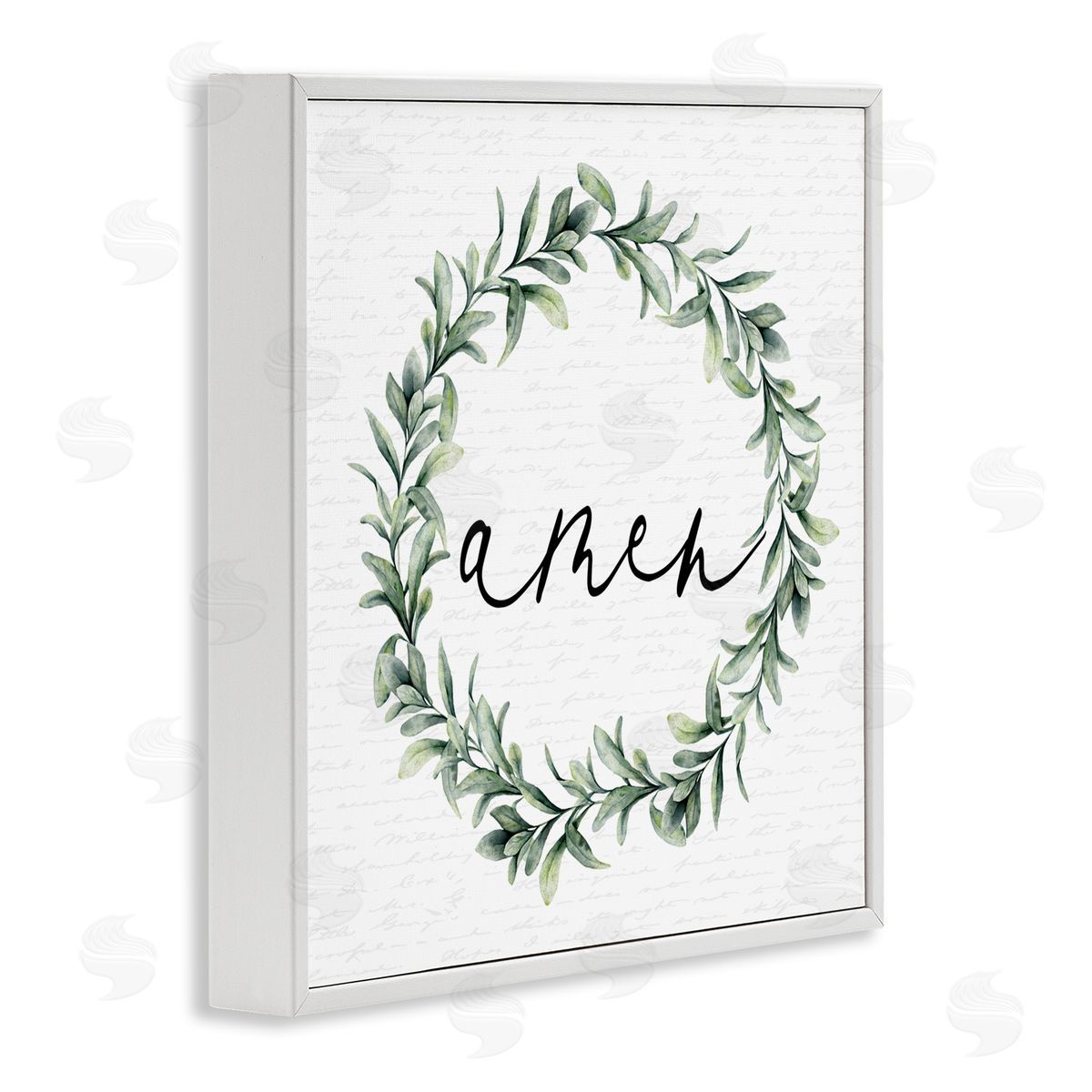 Lettered and Lined Amen Botanical Wreath & Script White Framed Giclee Print Wall Art