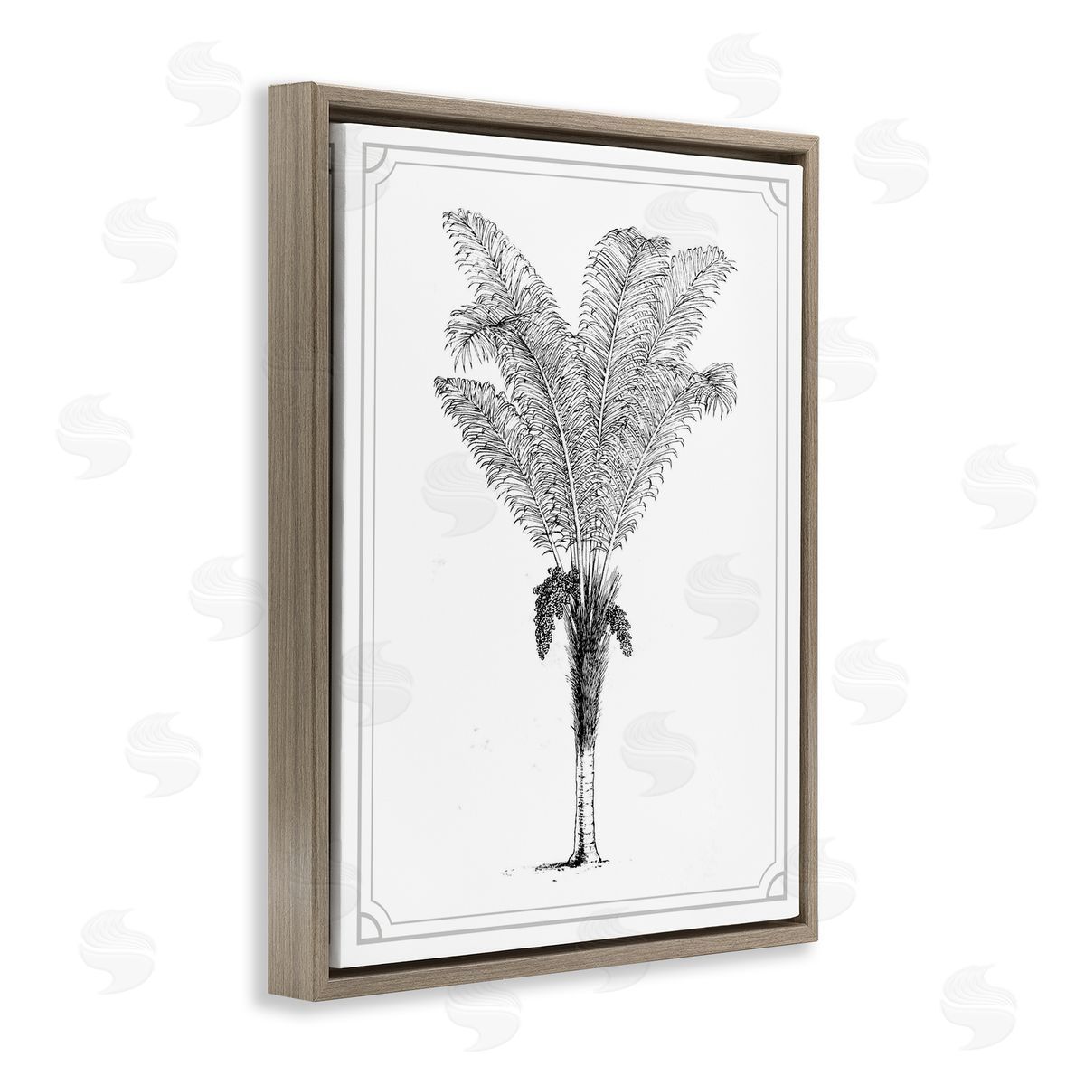 Lettered and Lined Vintage & Minimal Palm Brown Floating Frame Canvas Wall Art Print