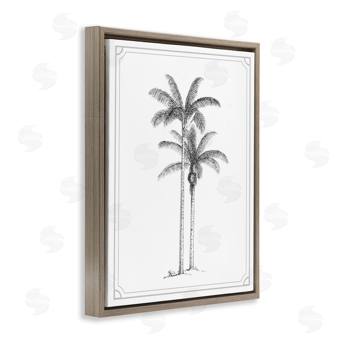 Lettered and Lined Vintage Simple Palm Tree Brown Floating Frame Canvas Wall Art Print
