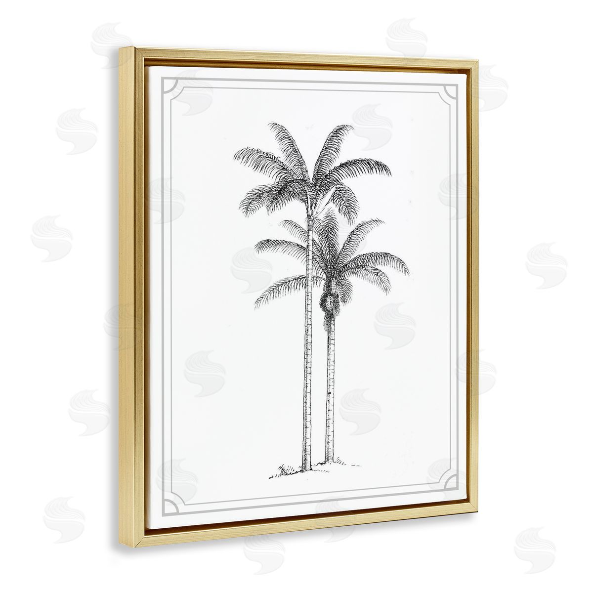 Lettered and Lined Vintage Simple Palm Tree Gold Floating Frame Canvas Wall Art Print