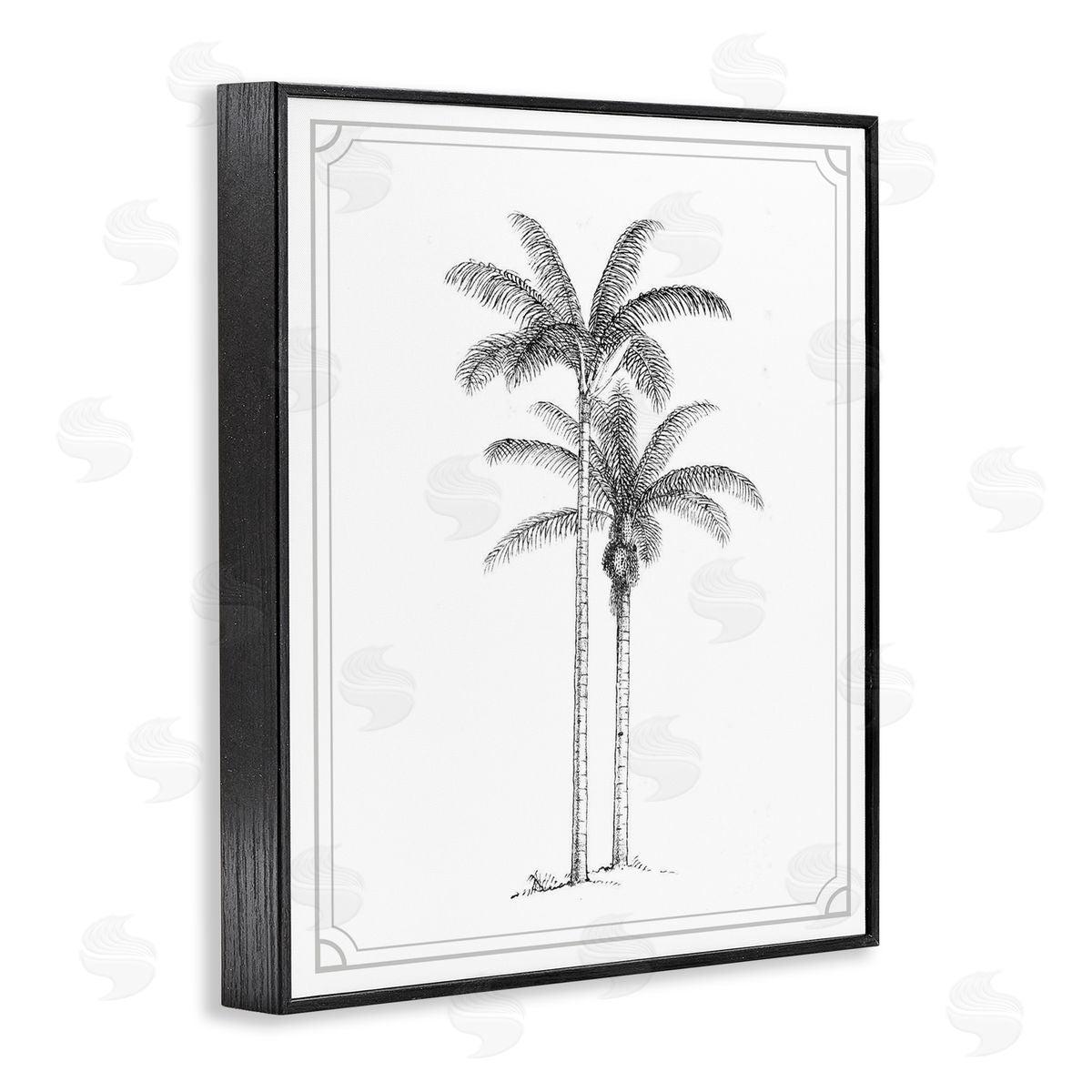 Lettered and Lined Vintage Simple Palm Tree Black Framed Giclee Print Wall Art