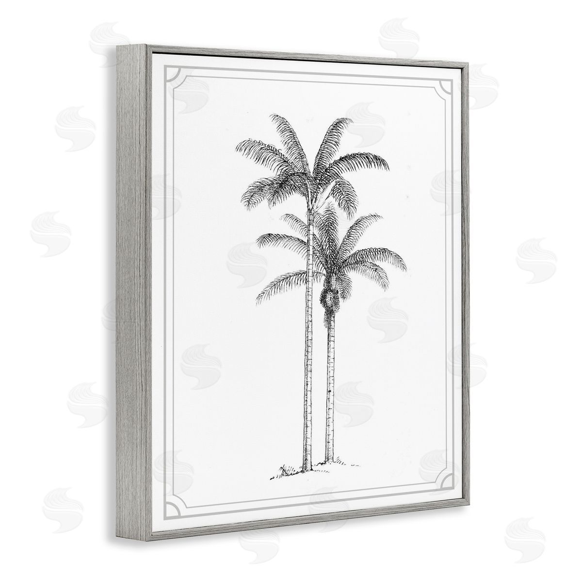 Lettered and Lined Vintage Simple Palm Tree Gray Framed Giclee Print Wall Art