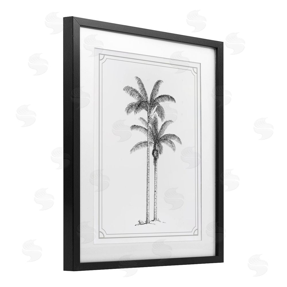 Lettered and Lined Vintage Simple Palm Tree Black Framed Print Under Glass Wall Art