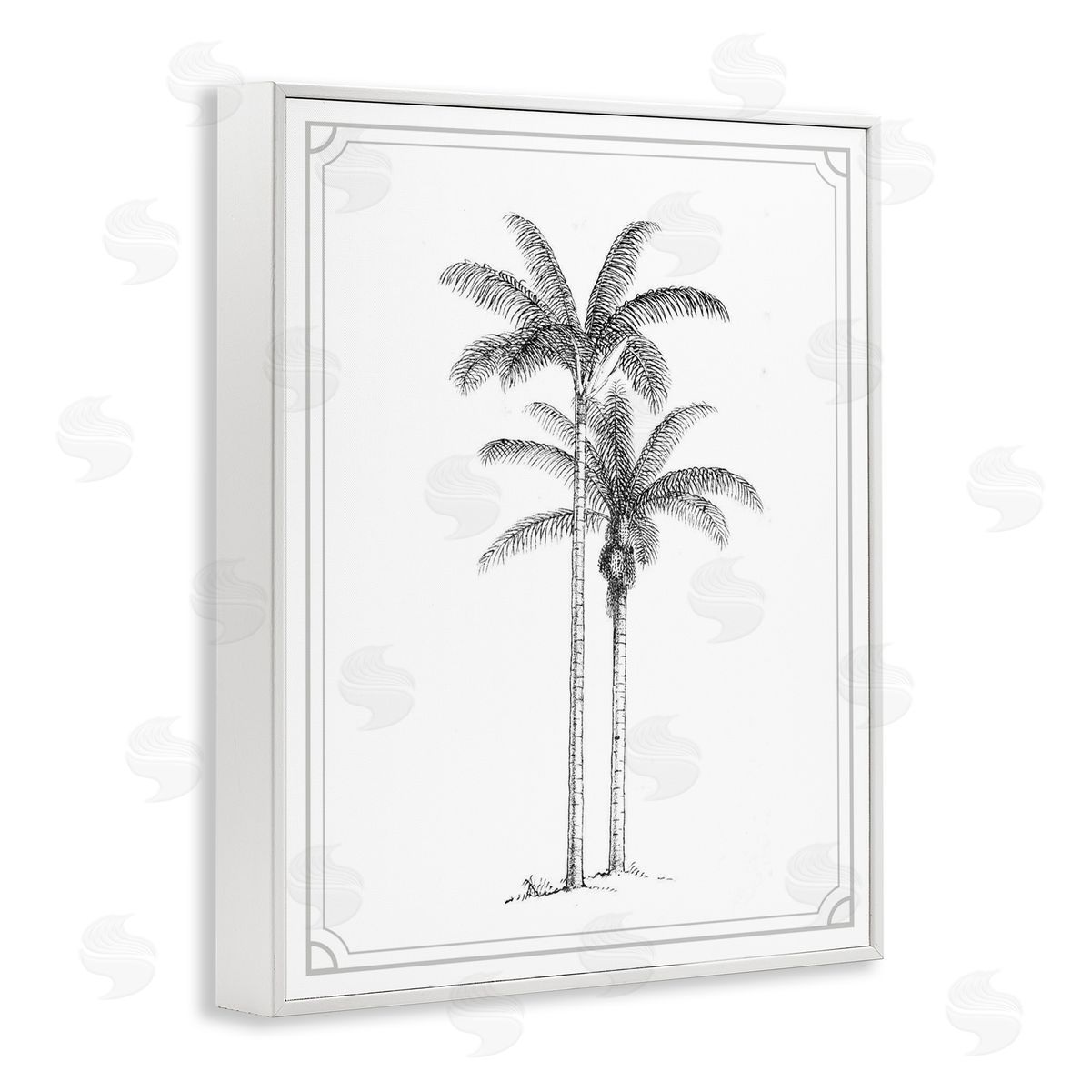 Lettered and Lined Vintage Simple Palm Tree White Framed Giclee Print Wall Art