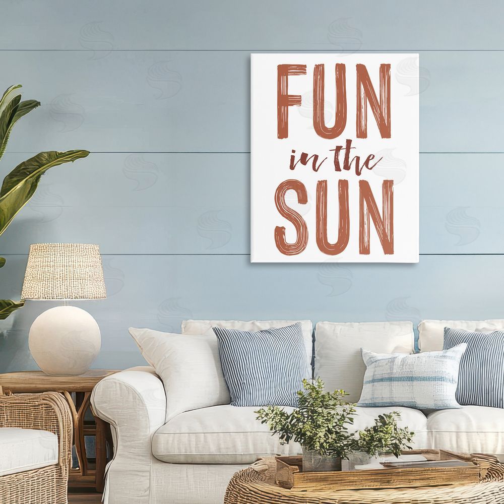 Lettered and Lined Summer Sentiment Fun In Sun Stretched Canvas Wall Art Print in Room
