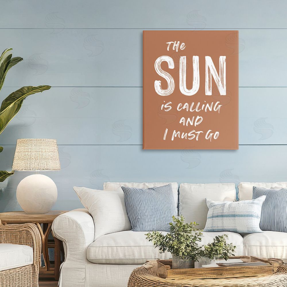 Lettered and Lined Sun Is Calling Must Go Stretched Canvas Wall Art Print in Room