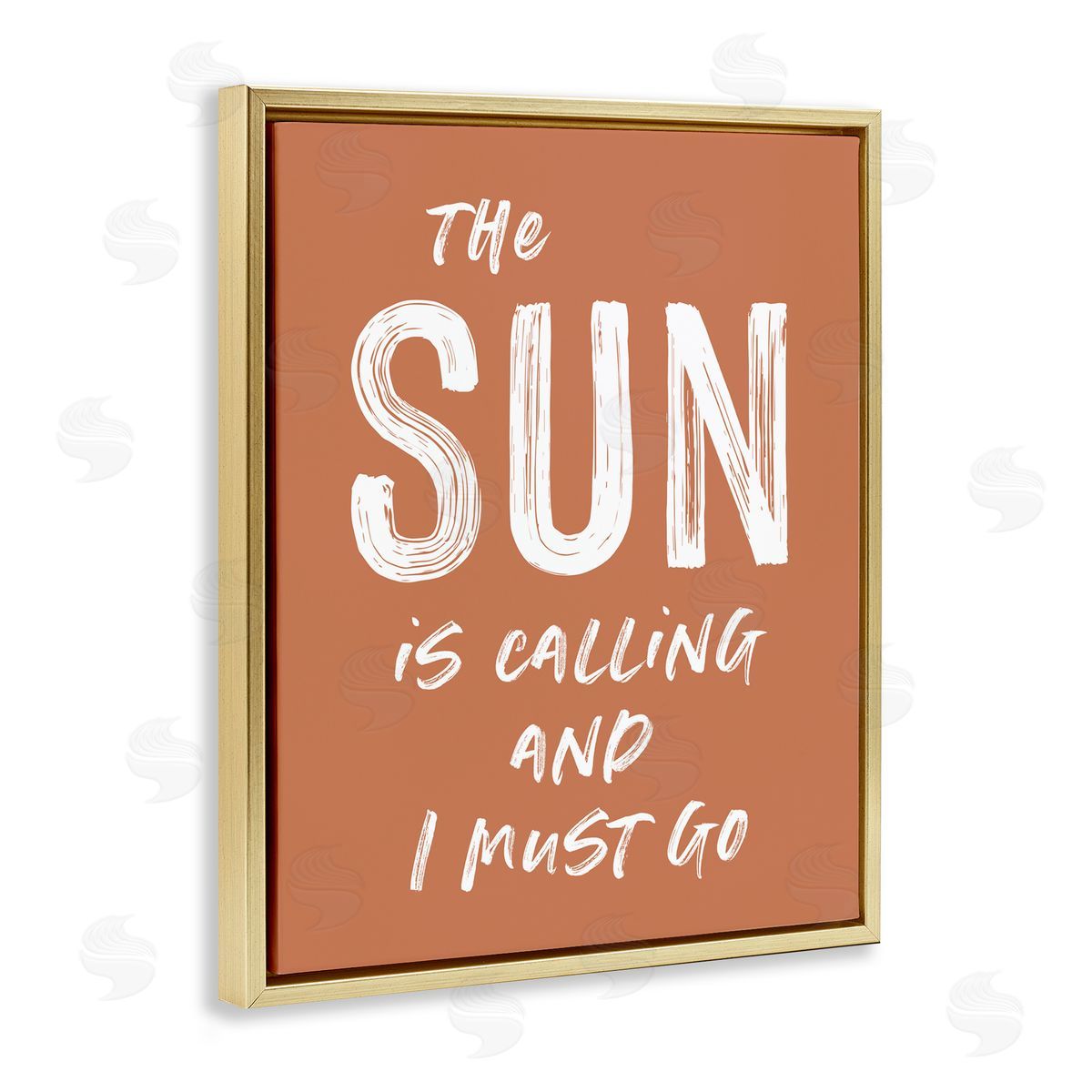 Lettered and Lined Sun Is Calling Must Go Gold Floating Frame Canvas Wall Art Print