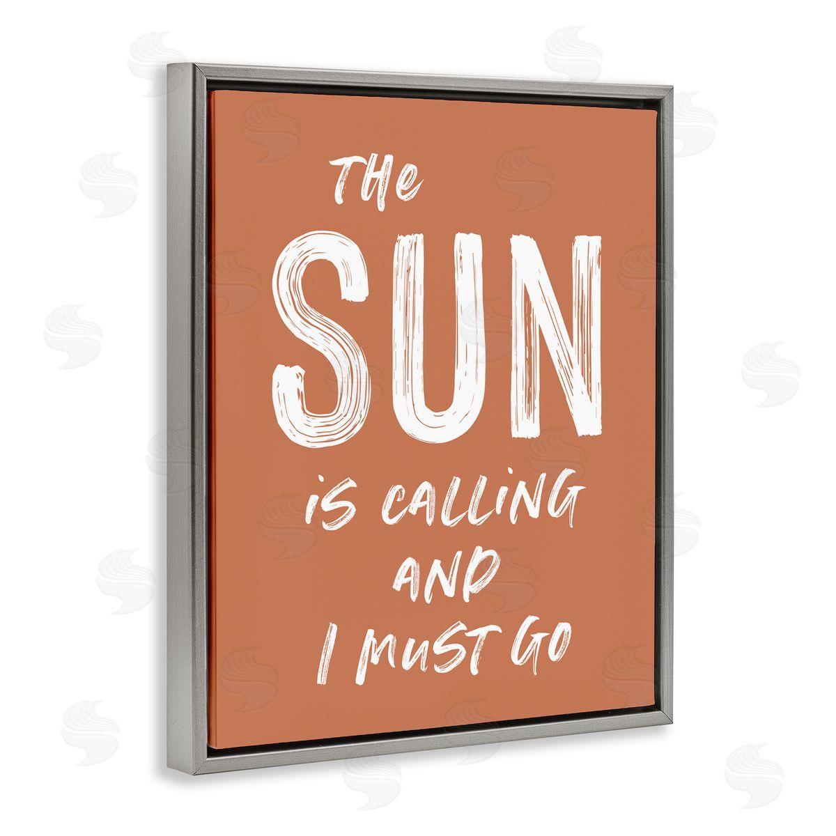 Lettered and Lined Sun Is Calling Must Go Gray Floating Frame Canvas Wall Art Print
