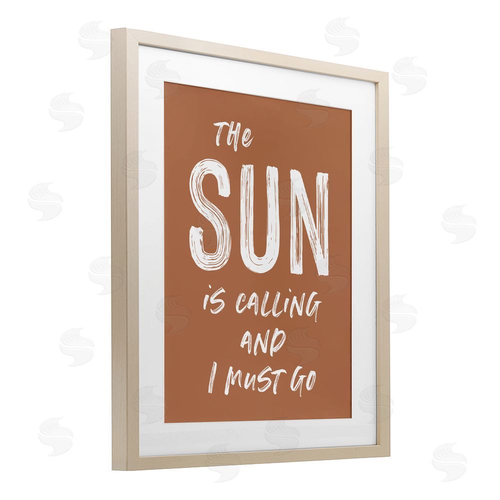 Lettered and Lined Sun Is Calling Must Go Brown Framed Print Under Glass Wall Art
