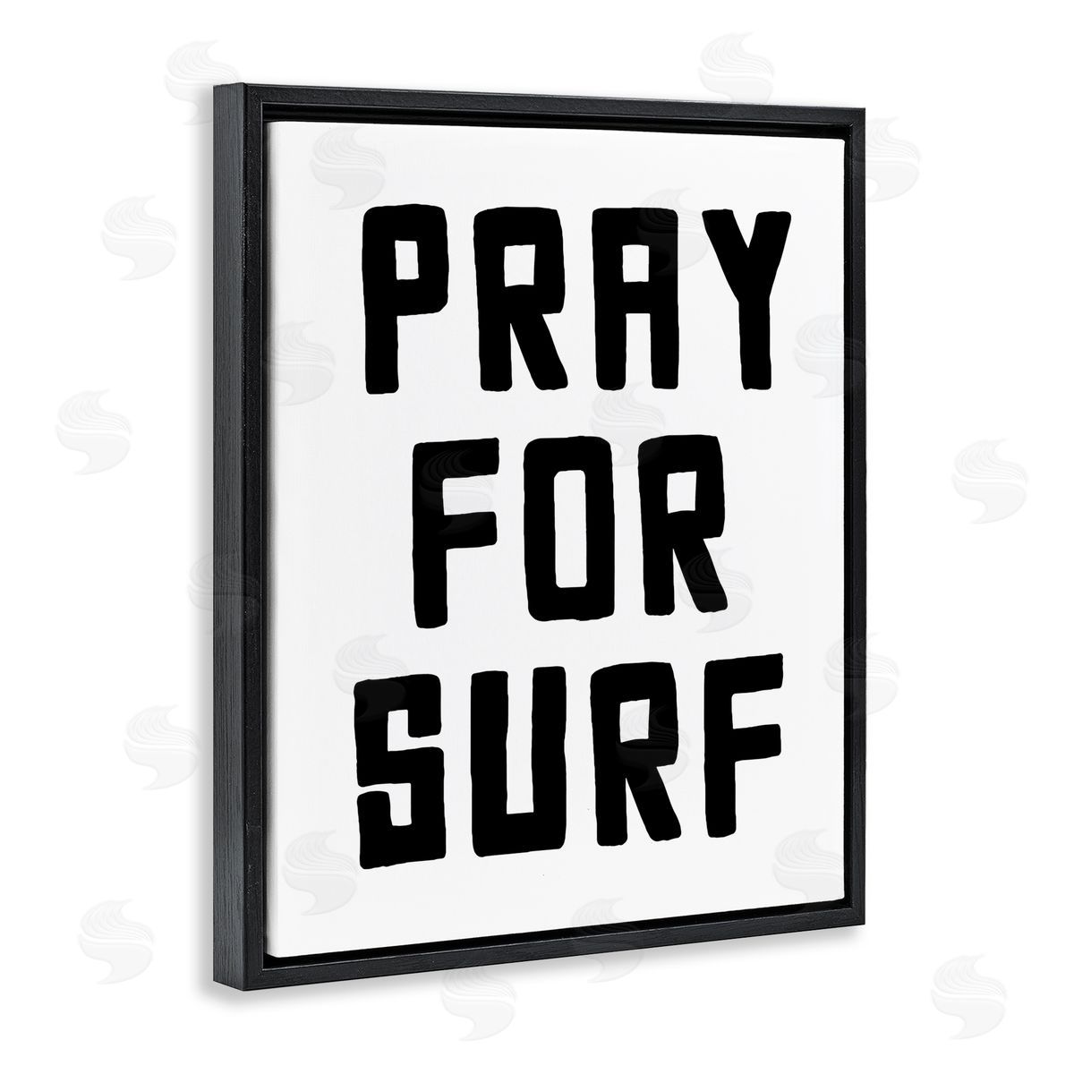 Lettered and Lined Pray For Surf Simple Sentiment Black Floating Frame Canvas Wall Art Print